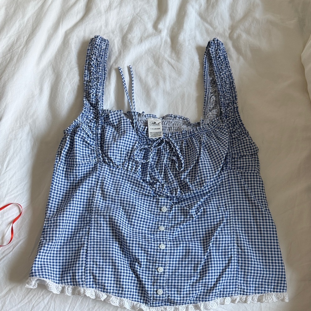 frankie’s bikinis x pink gingham top